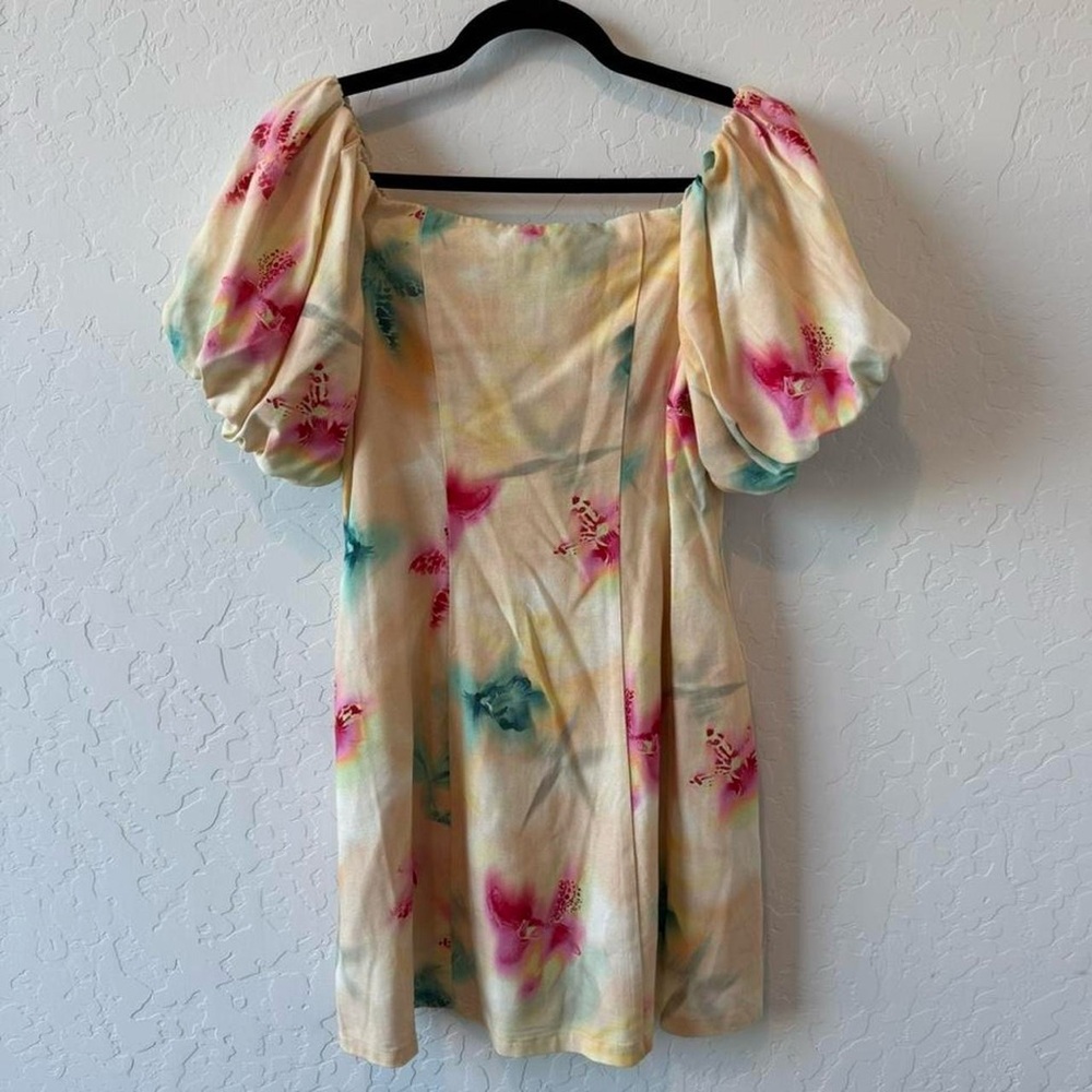 Bar III Yellow Floral Puff Sleeve Mini Dress